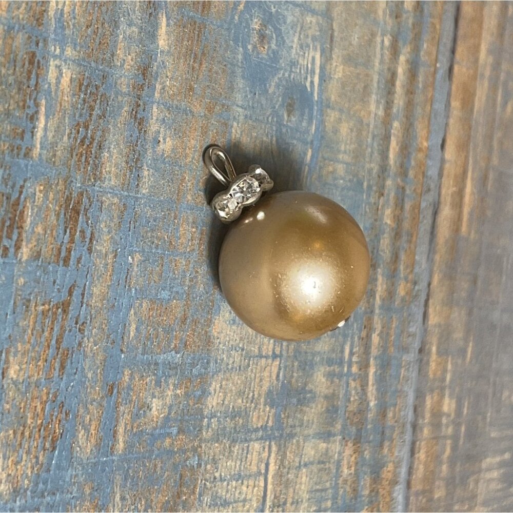 Gold Pearl Pendant Charm With Rhinestone Accent